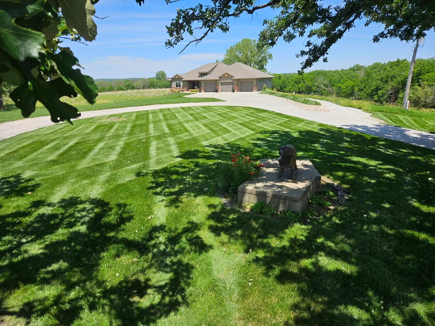 Freshly mowed lawn with stripe pattern